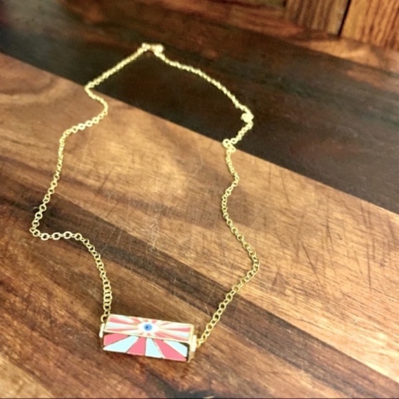 Evil Eye Charm Necklace in Pink White and Gold 18k GF Chain - Picture 3 of 7